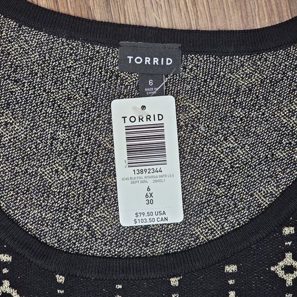 Torrid Black & Gold Intarsia Sweater Skater Dress Plus Size 6X - Picture 8 of 8